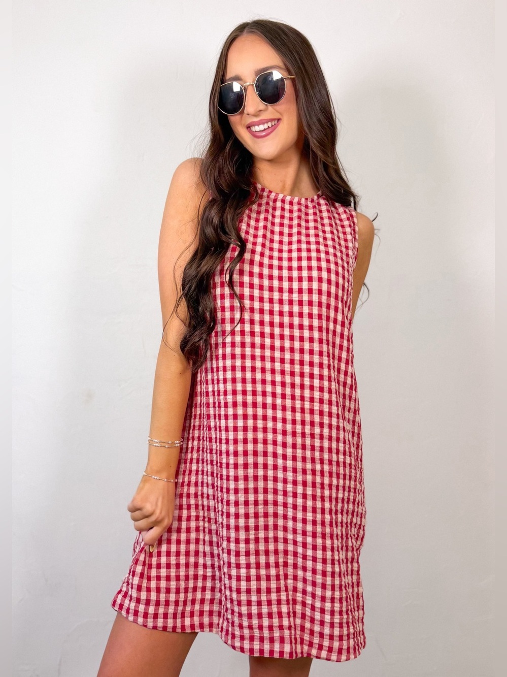 MIOU MUSE Gingham Mini Dress in Red & White Size Small- NWT